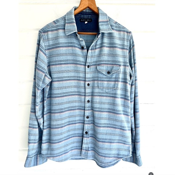 ALEX MILL Blue Striped Long Sleeve Cotton Button Down Shirt - M - Picture 1 of 10
